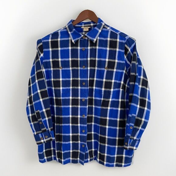 Duluth Tops - Duluth Flannel Shirt Womens 3X Blue White Plaid Free Swinging Button Up Top